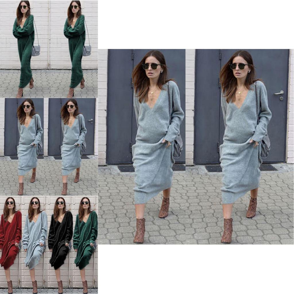 Elegant Woman Fashion V-neck Long Sleeve Winter Sweater Dress For Stylish Looks