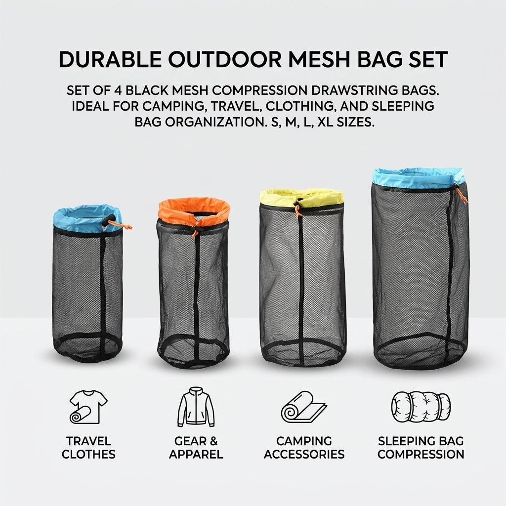 Mesh Bags Lightweight Mesh Stuff Sack Drawstring Storage Bags Compression Pouches for Camping, Hiking, Laundry & Grocery