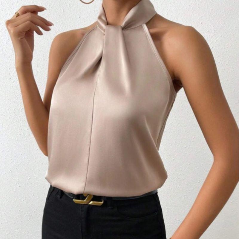 Sleeveless Top Women's Clothing 2025 Summer New Arrival Fashion Female Satin Multicolor Halterneck Cold-Shoulder Sleeveless Vest