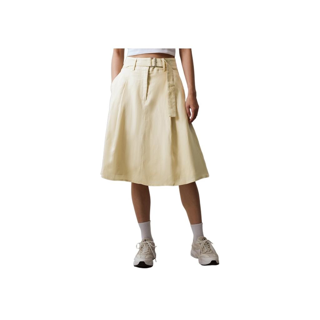 Calvin Klein Lyocell Blend Adjustable Waist A-Line Midi Casual Skirt Women Skirts Bean-Yellow J223351