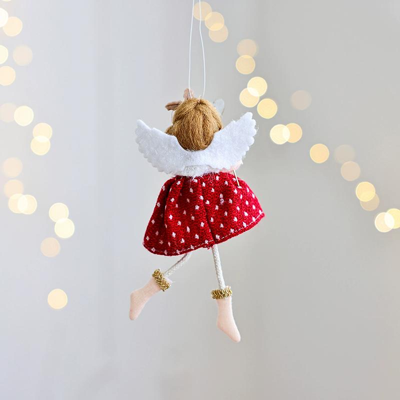 WTEMPO Christmas Angel Girl Doll Decorations Christmas Tree Hanging Ornaments Plush Checkered Skirt Pearl Headwear Doll Pendants Festive Party Gifts
