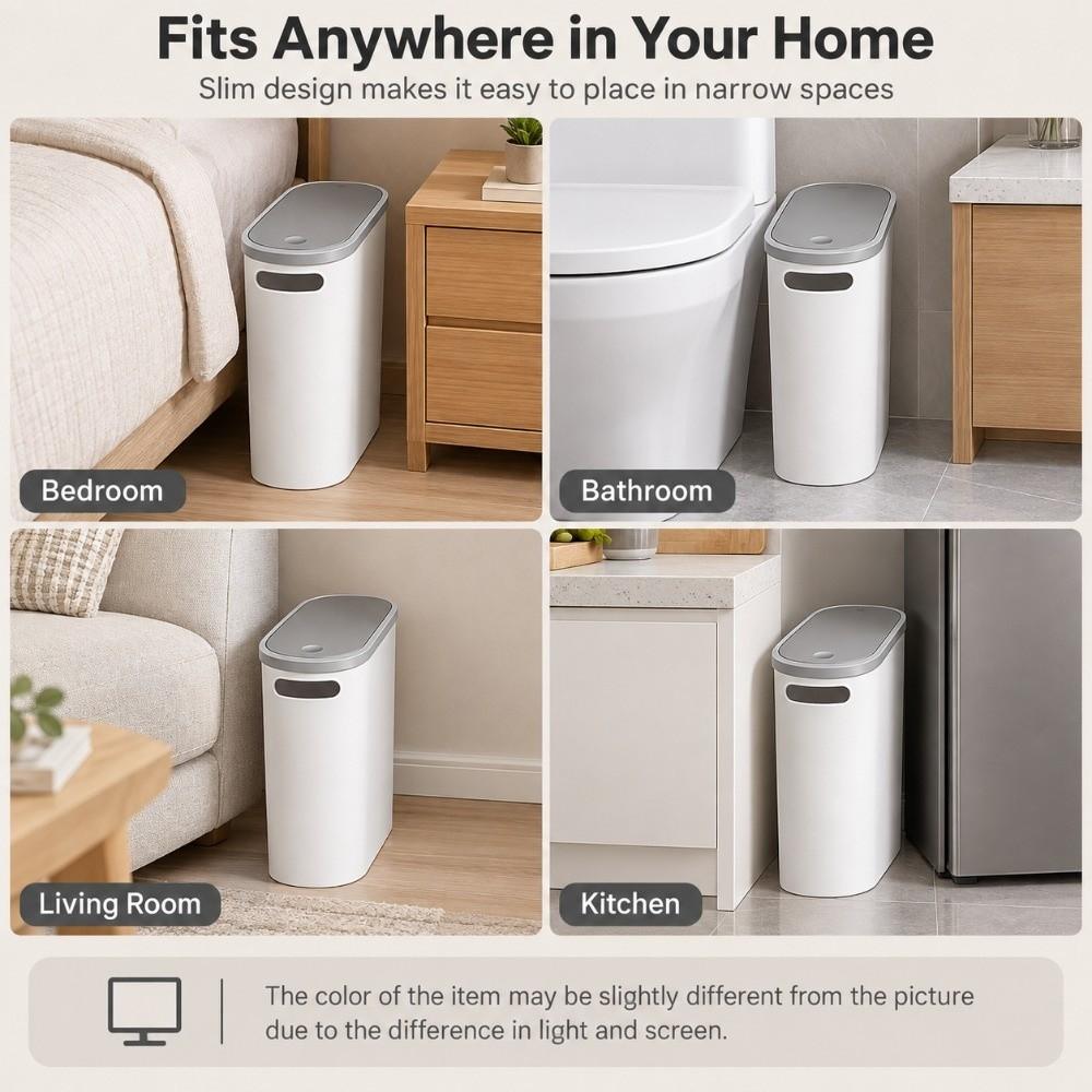 with Lid Bathroom Garbage Bin Slim Narrow Gap Living Room Dustbin 10L Home Trash Can Space Saving