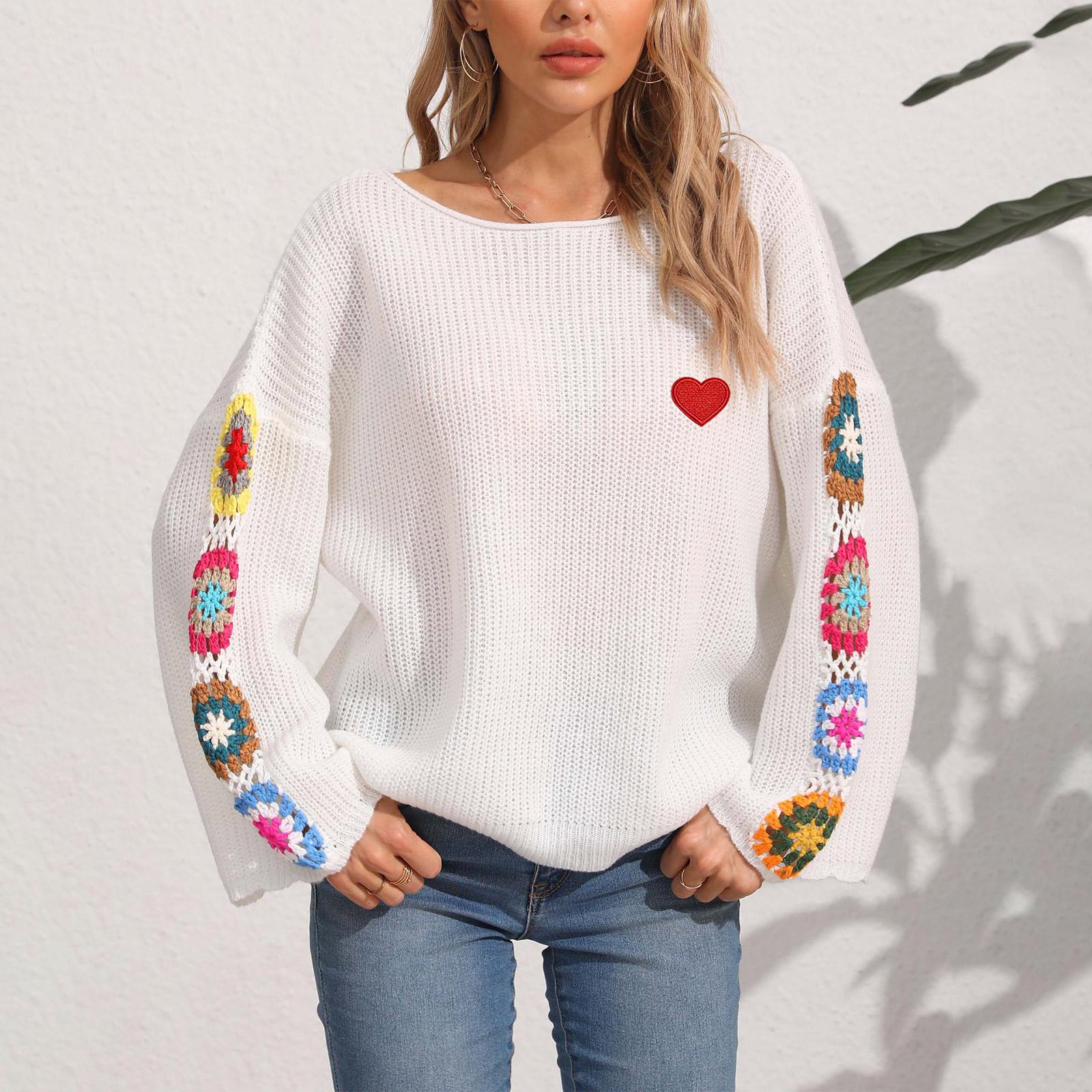 

Женский свитер-пуловер с вырезом на одно плечо и свободным верхом, связанный вручную крючком, случайные смешанные цвета XL белый