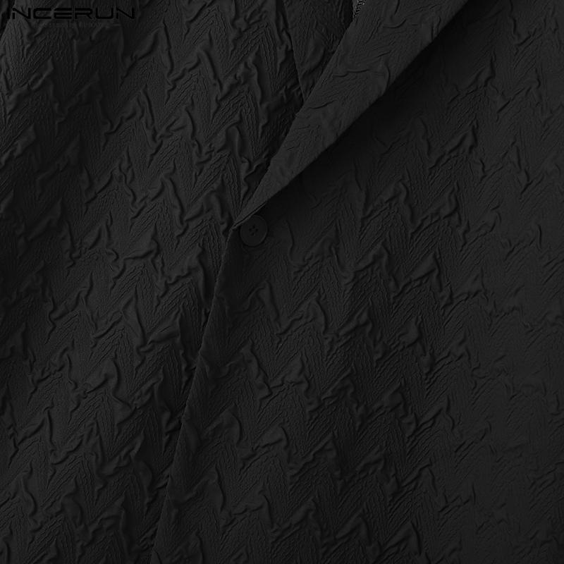 INCERUN Cămăși Casual de Vară pentru Bărbați Oversized cu Guler Turn-down, Mânecă Scurtă, Textură cu Nasturi