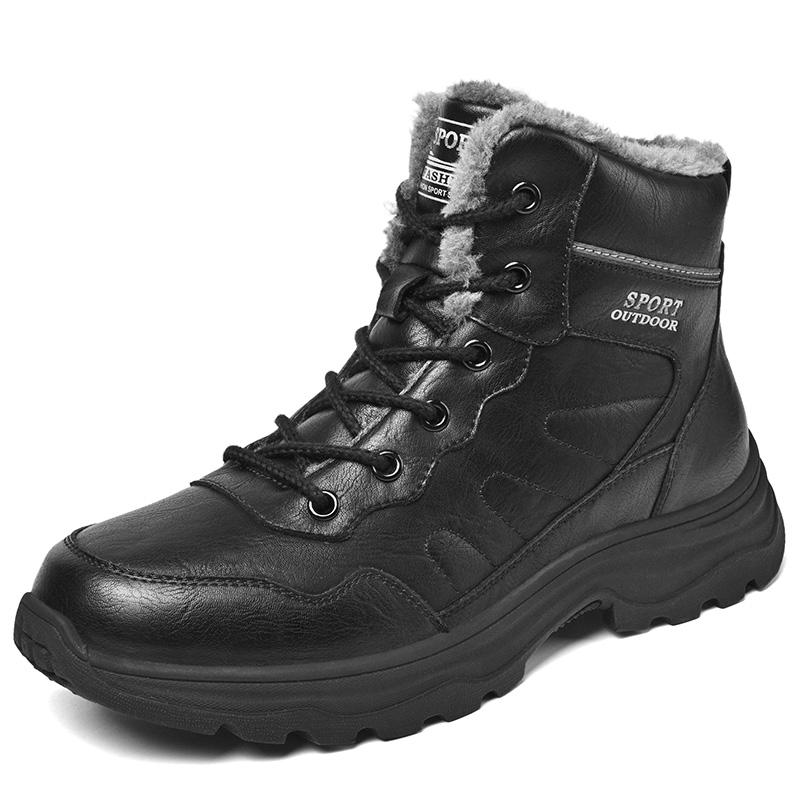 

Comfy Leather Men s High Top Shoes Fashion Man Ankle Boots New Design Outdoor Hiking Boots Winter Plush Snow Male Casual Boots 44