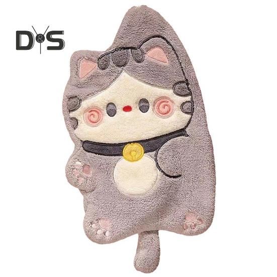Kitchen Hand Towel Cartoon Cat Shape Highly Water Absorbent Coral Fleece Reusable Bathroom Hanging Towel Home Decoration Face Washing Towel