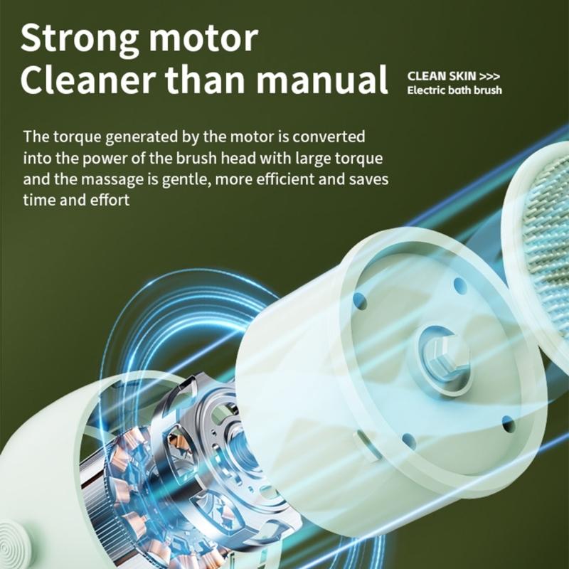 Electric Soft Body Bath Brush Shower Scrubber Double Handle Back Rubbing Machine Long Handle Cleaning Brush Bathroom