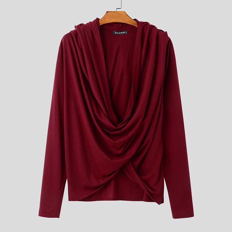 

INCERUN Мужские повседневные топы с глубоким V-образным вырезом и длинными рукавами с капюшоном S