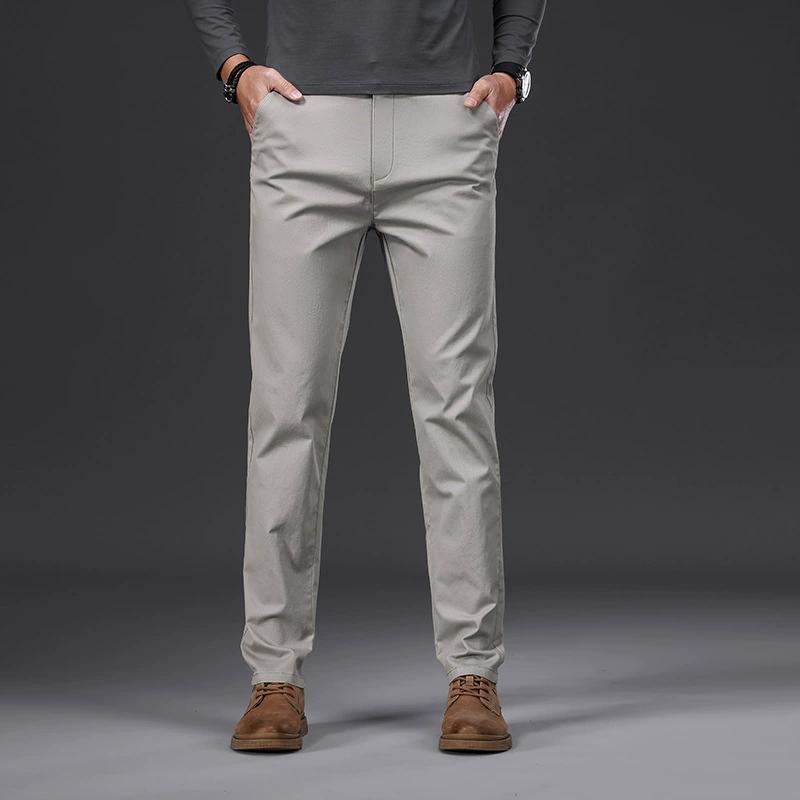 Cotton Men's Casual Pants Autumn Fashion Comfortable Elastic Slim Straight Business Trousers Black ArmyGreen Khaki