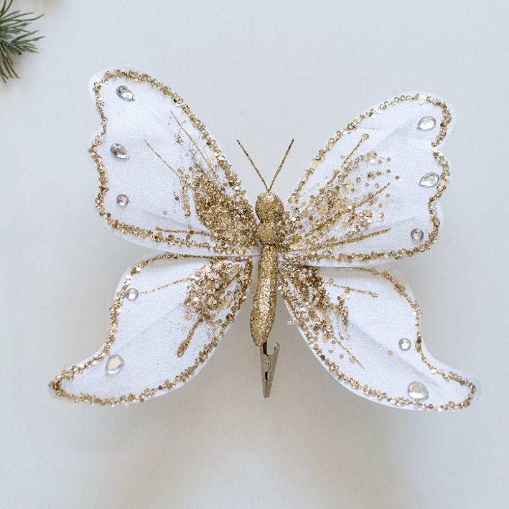 Simulering Glitter Fjärilsdekoration Med Klämma Julgranshänge Festtillbehör