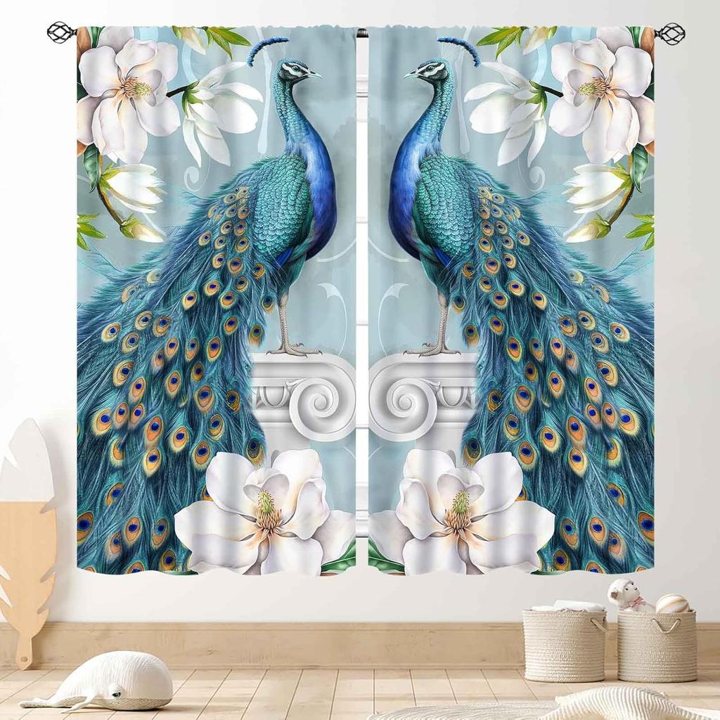 Japanese Curtains Traditional Ink Painting Red Floral Plum Cherry Blossom Asian Style Nature Mountains Landscape Window Drapes Curtain Polyester