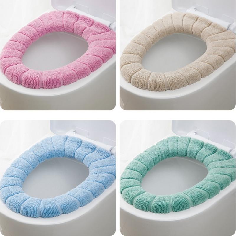 2024 1Pcs Warm Toilet Seat Cover Bathroom Toilet Pad Closestool Knitting O-shape Thicker Soft Washable Closestool Bathroom Accessories