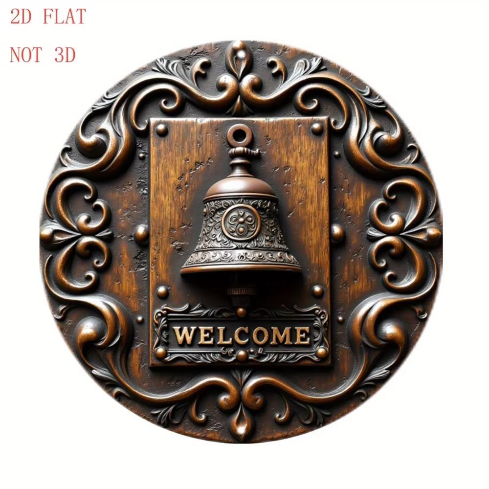 Vintage Floral Welcome Bell Metal Wall Art Indoor Outdoor Decor