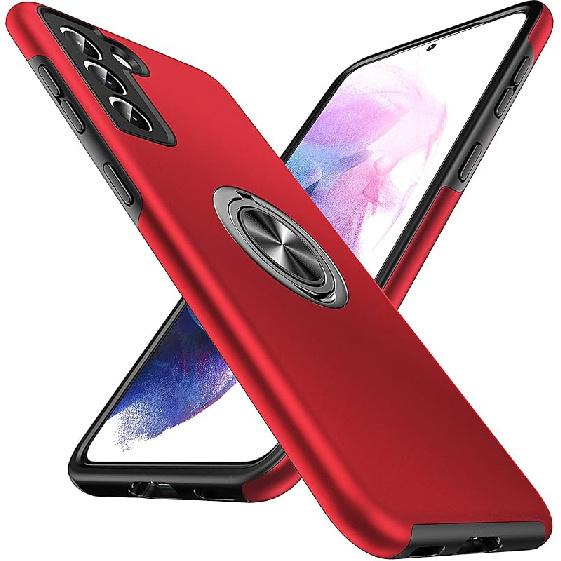 

Чехол Anqrp Hidden Series для Galaxy S21 5G, [Рассеивание тепла] [Не откидывающаяся подставка] Металлическое кольцо 360°, Противоударный защитный чехол для телефона военного класса красный