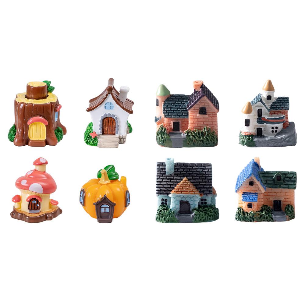 8Pcs Miniature Fairy Garden Houses Set DIY Fairy Garden Parts Miniature Ornament Statue Figurines For Landscape Pot Dollhouse