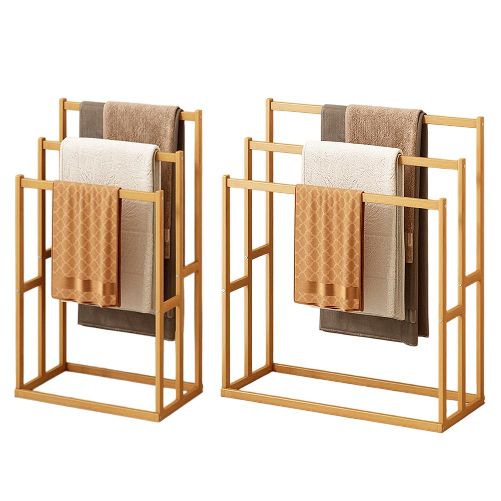 3-Tier Freestanding Towel Rack with 3 Hanging Crossbars Floor Towel Rack Wooden 3-Tier Towel Rack for Bathroom & Hand Towel