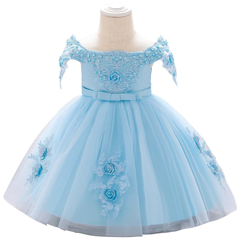 Evropské a americké dětské květinové dívčí šaty na jedno rameno, nadýchané princeznovské šaty
