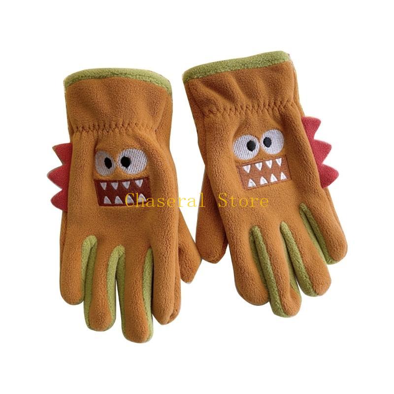 E7Ce Playful Cartoon Fleece Gloves For Kids Baby Girls Boys Handwear With Cartoon Pattern Keep Little Hands Warm  Fun 1 Pair