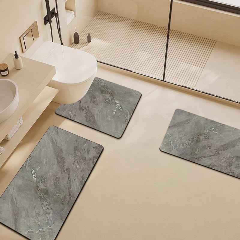 Stone Textured Printed Toilet Cushion Diatom Mud Bathroom Floor Mat Quick Drying Anti Slip Shower Pad Modern Home Decoration Bathroom Accessories
