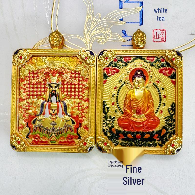 Handcrafted Wutai Mountain Guardian Talisman Necklace with Double-Sided Buddha Pendant