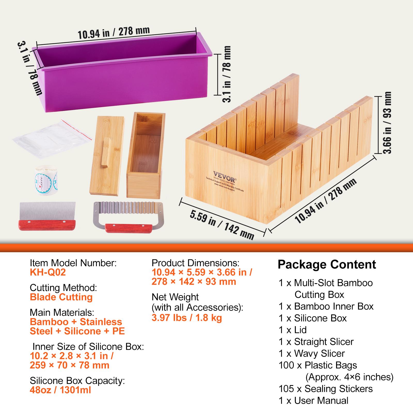 

SucceBuy Soap Making Kit Bamboo Cutting Box and Inner Box with Silicone Mold Stainless Steel Straight Cutter and Wavy Cutter