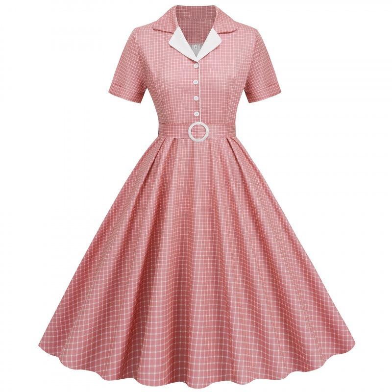 QICED Women's Fashion Summer Spring Solid Color Print V-Neck Short Sleeve Casual Dresses