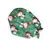 Christmas Print Work Cap with Adjustable Tie Back Ponytail Hole Dustproof Nurse Cap Surgical Scrub Hat for Women