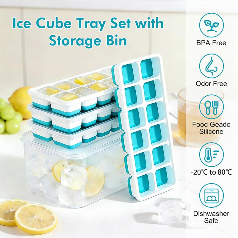 14 Square Ice Cubes With Lids 4 Boxes Of Stackable Silicone Ice Cubes Molds Homemade Ice Cube Tool Kitchenware Summer Gadgets