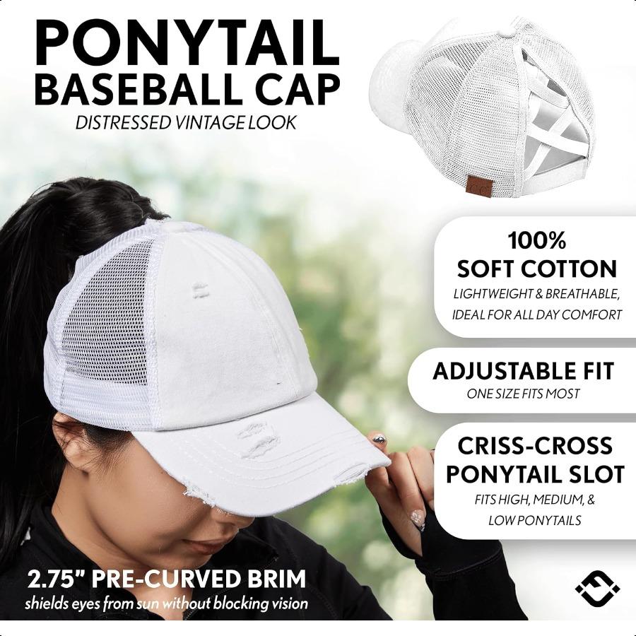 Funky Junque Ponytail Hat for Women Baseball Cap with Adjustable Fit High Pony Tail Criss Cross Back for Everyday Wear