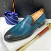 Italian Style Hand-painted Letter Men's Shoes Leather Dress Shoes Men's Loafers One-pedal Business Casual Shoes