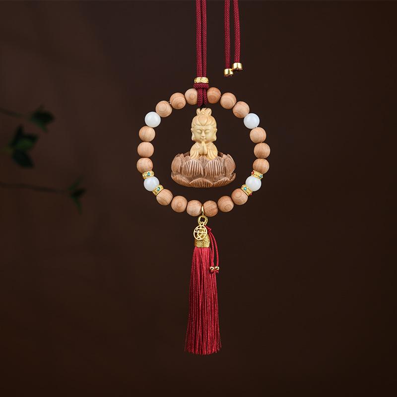 

Резной Лотос Будда Автомобильный кулон Автомобильное зеркало заднего вида из цельного дерева Бодхи кисточка Статуэтка Подвесной декор для интерьера автомобиля Украшения на удачу