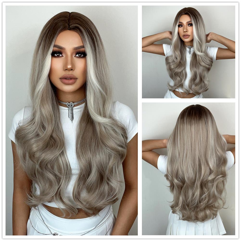 BLONDE UNICORN Long Wavy Curly Wigs Light Golden Brown Synthetic Wig with Bangs for Women Daily Cosplay Heat Resistant …