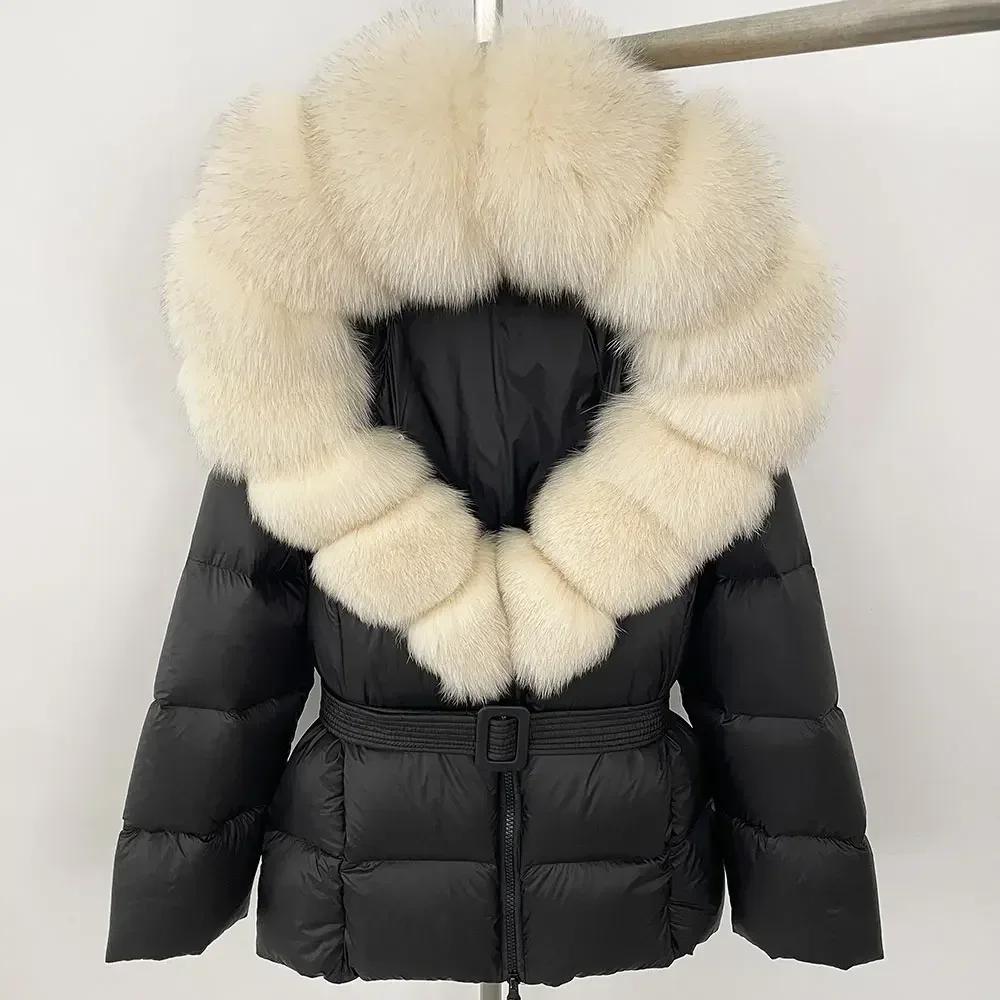 OFTBUY 2024 Jachetă albă din puf de rață, groasă, caldă, 90%, jachetă de iarnă pentru femei, cu guler de blană de raton naturală, cu glugă, casual