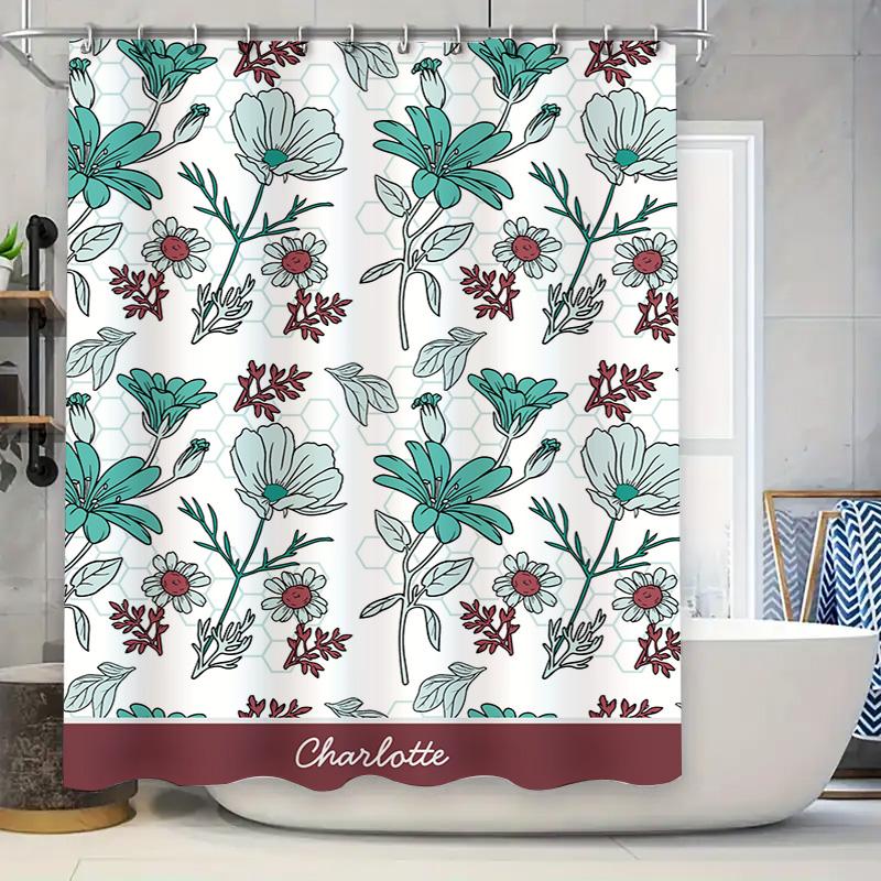 

Red White Shower Curtain with Letter R Design for Bathroom Decoration Waterproof Fabric, Easy Install Hook Rings Set. (120 chara 90x180cm