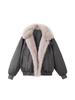 Unisex Suede Plush Down Jacket with Fur Collar - Winter Thickened Eagle Design