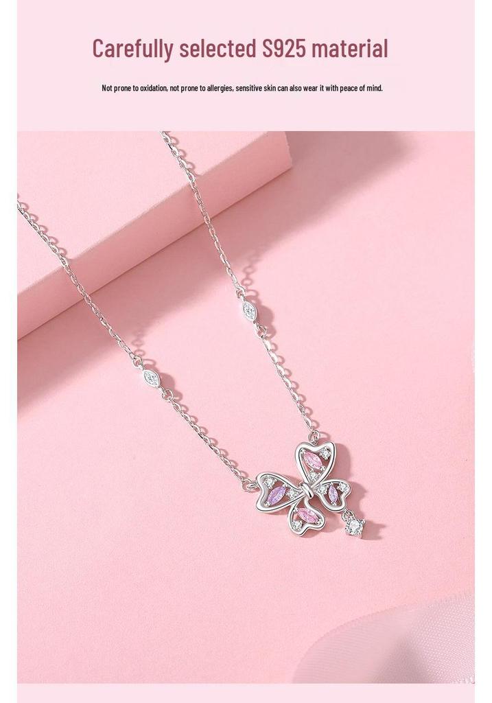 Tichia S925 Sterling Silver Butterfly Necklace - Elegant & Luxurious Clavicle Chain Gift for Women.