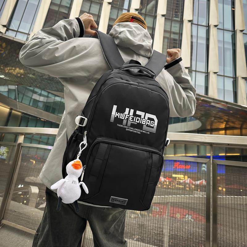 Large Capacity Backpack Men's Travel Backpack Solid Color Student Schoolbag