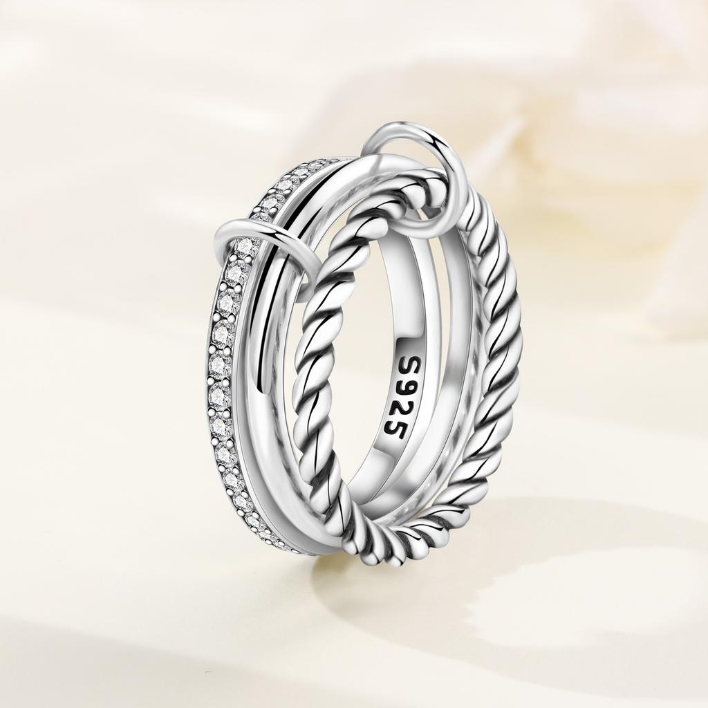 Orstarry S925 Silver Ring Fashionable and Versatile Non-detachable 3-ring For Women Birthday Jewelry Gift