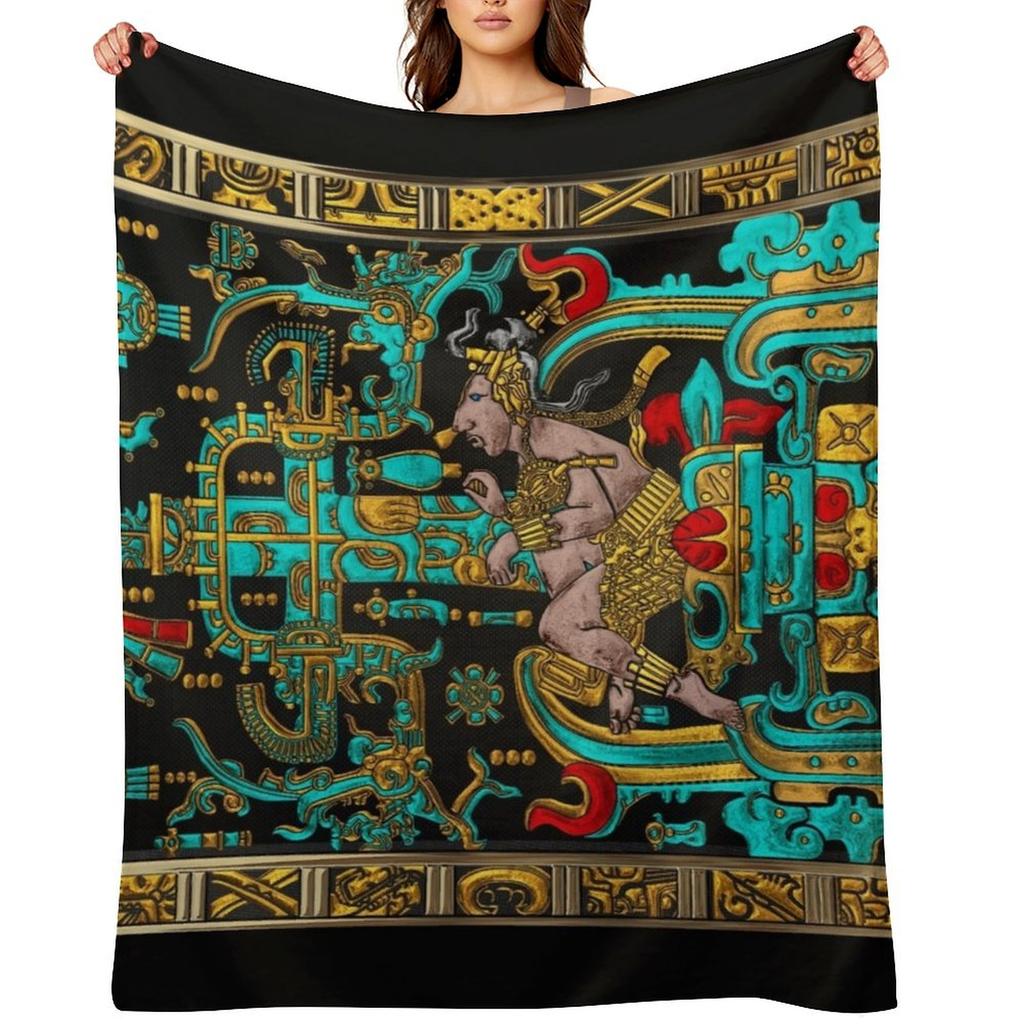 Lid of The Great Tomb of Pakal - Palenque Astronaut Over Black No.2 Throw Blanket Decorative Beds Polar Christmas Gifts Blankets