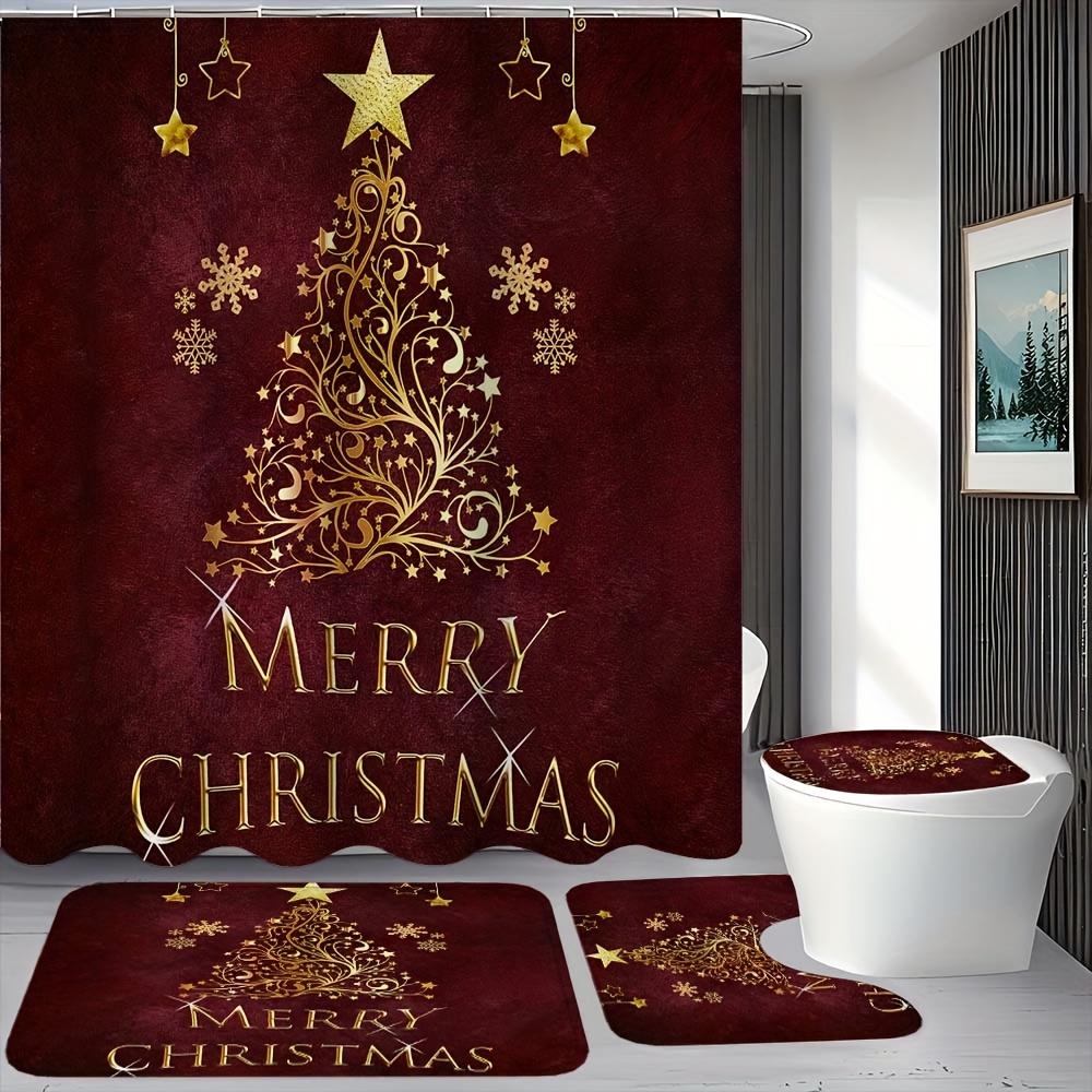 

Набор из 4 предметов: шторка для душа для ванной, красная с рисунком рождественских елок, занавеска для ванной с 12 крючками, противоскользящие коврики, коврик для крышки унитаза, перегородка для ванной 4-piece shower curtain set
