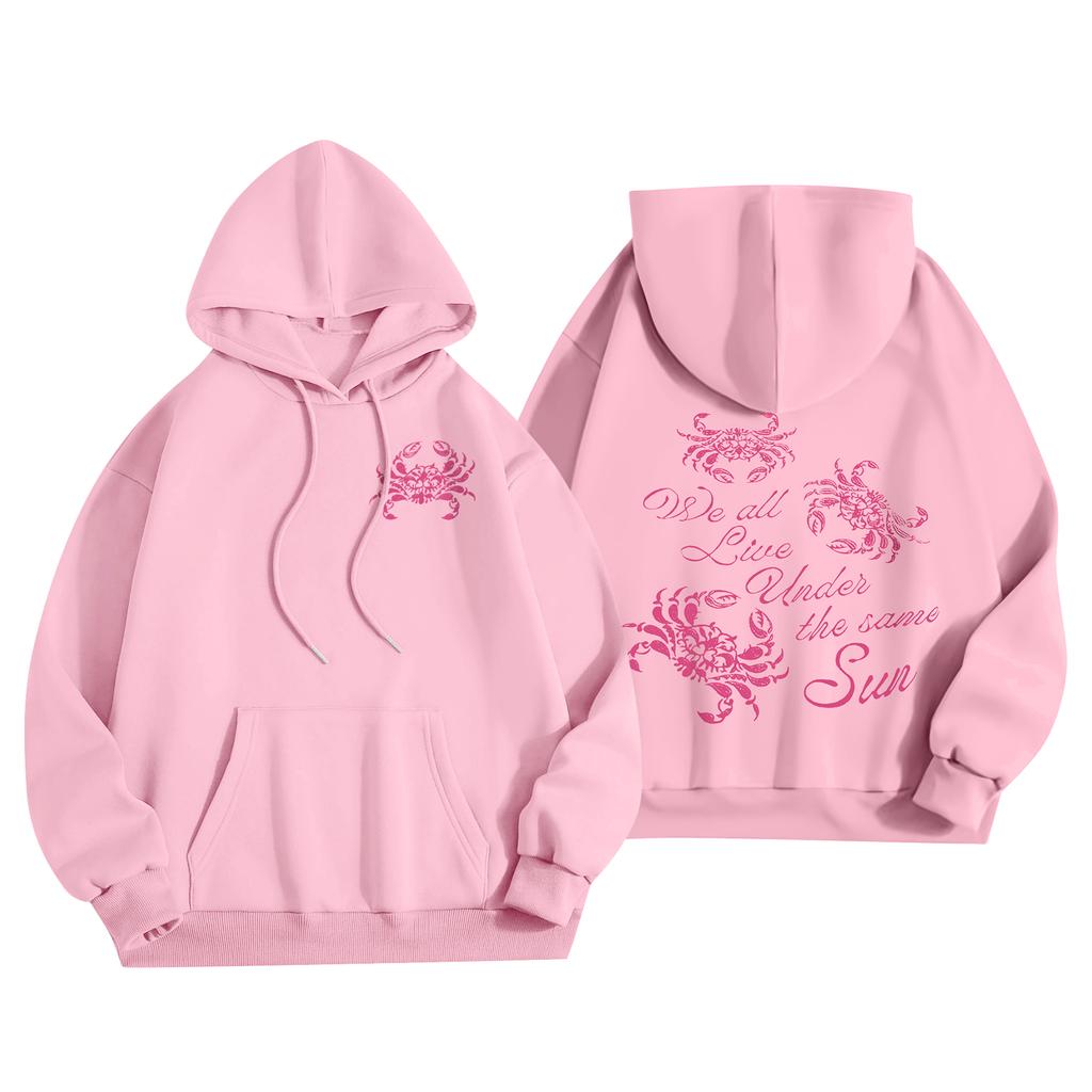 Damenmode Damen Leichter Langarmpullover mit Taschen Preppy Graphic Hoodie