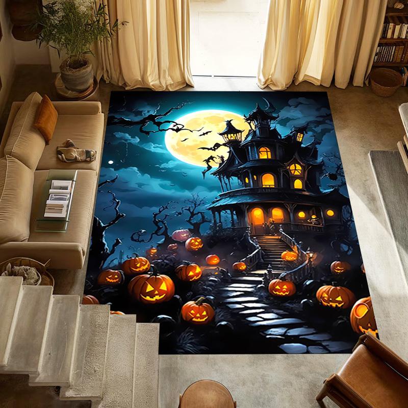 1pc Halloween HauntedHouse Themed Rug for Home Decor, Non-slip Office Carpet, Chair Mat, Outdoor Mat, Christmas and Halloween Gifts-0731082
