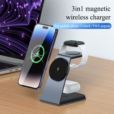 Soporte magnético para cargador inalámbrico para Iphone 14, 13, 12, Apple Watch, Airpods, escritorio 3 en 1, soporte de carga rápida de 15w