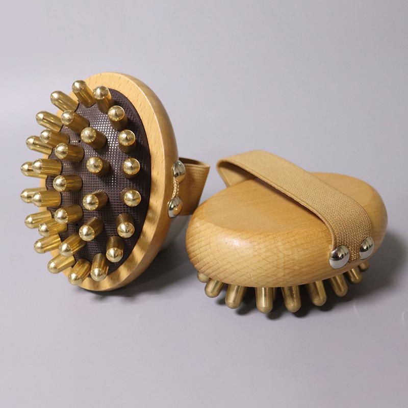 Body Meridians Massage Comb Head Brass Copper Sandalwood Point Massage Meridians Guasha Scalp Massage Brush Relax Massager Tool