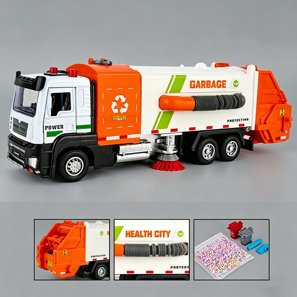 1:32 Electric Vacuum Cleaner Sweeper Concrete Mixer Truck Diecast Alloy Model Toy Car Sound Light Pull Back Models Ornament Gift
