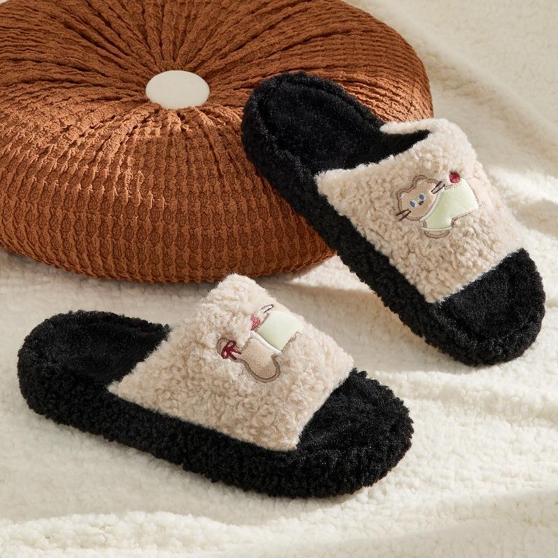Thick bottom women's winter new indoor home non-slip, warm and comfortable one-word fluffy slippers women