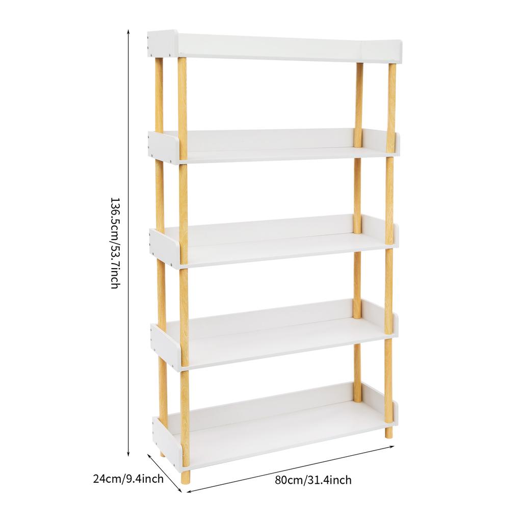 5-Tier Kids Bookshelf Modern White Open Bookcase with Baffles 8.8lbs per Tier Load for Nursery,Bedroom Study Room,Easy Assembly