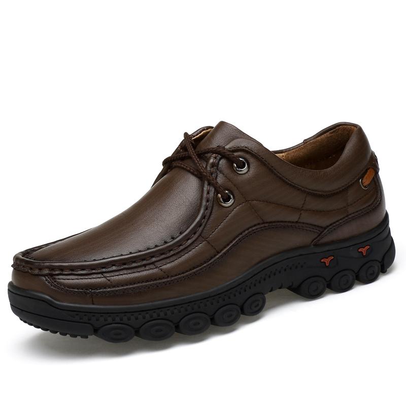 Hand-stitching Genuine Leather Men Casual Shoes Comfty Driving Sneakers Non-Slip Outdoor Man Hiking Shoes Comfy Treking Footwear
