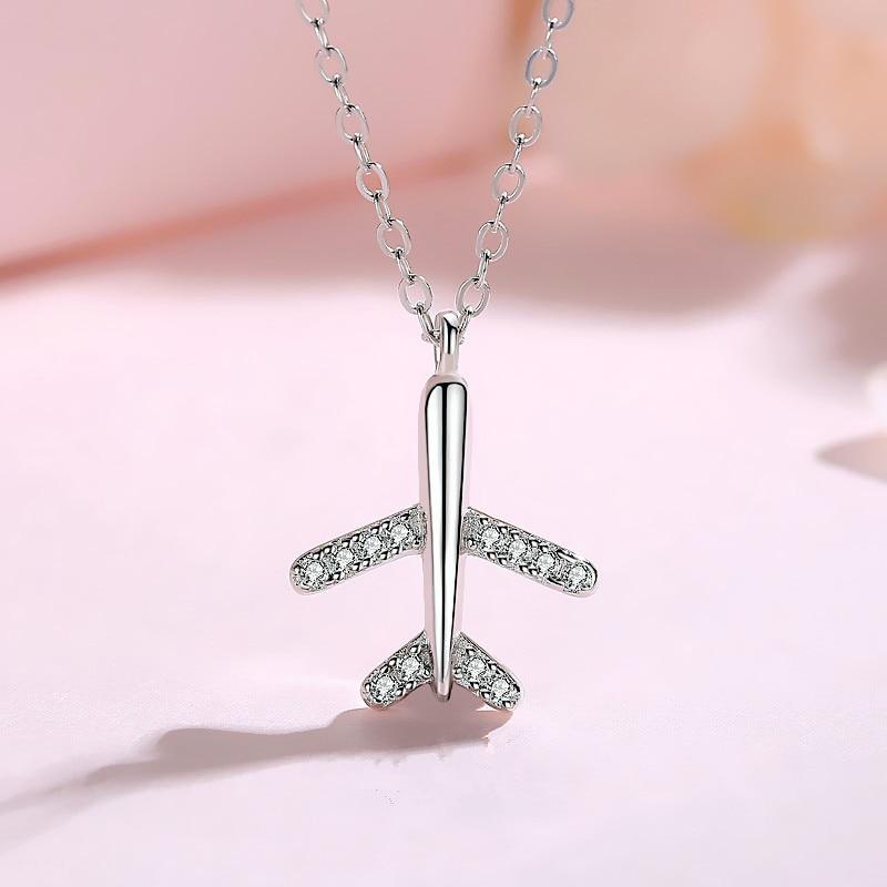 925 Sterling Silver Zirkón Airplane Link Retiazka prívesok Náhrdelník pre ženy Jemné šperky Dz164