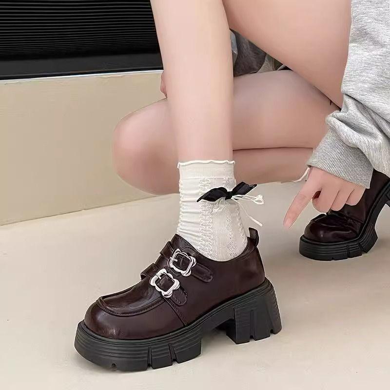 Double-breasted versatile and comfortable British style small leather shoes, spring 2025 new temperament elegant Mary Jane shoes